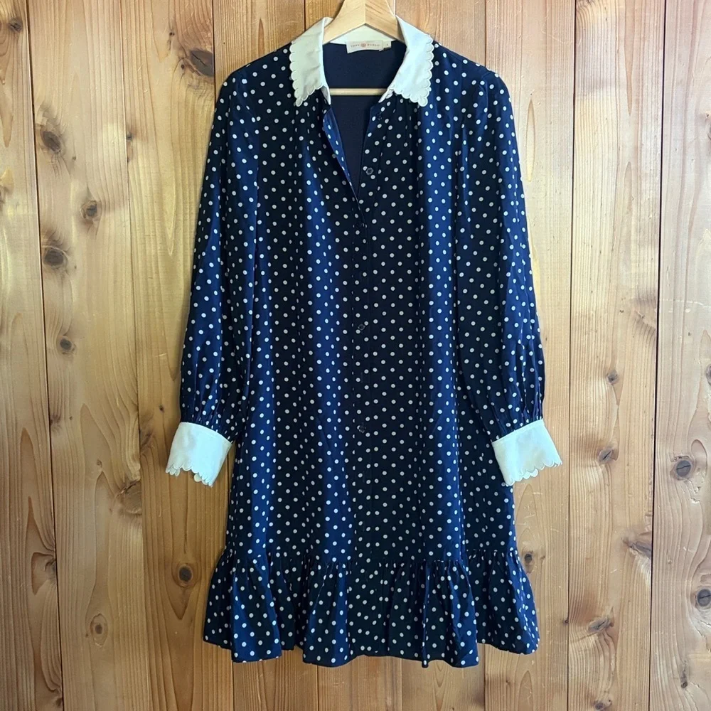 Tory Burch Dress Cora Polka Dot Shirt Dress Silk